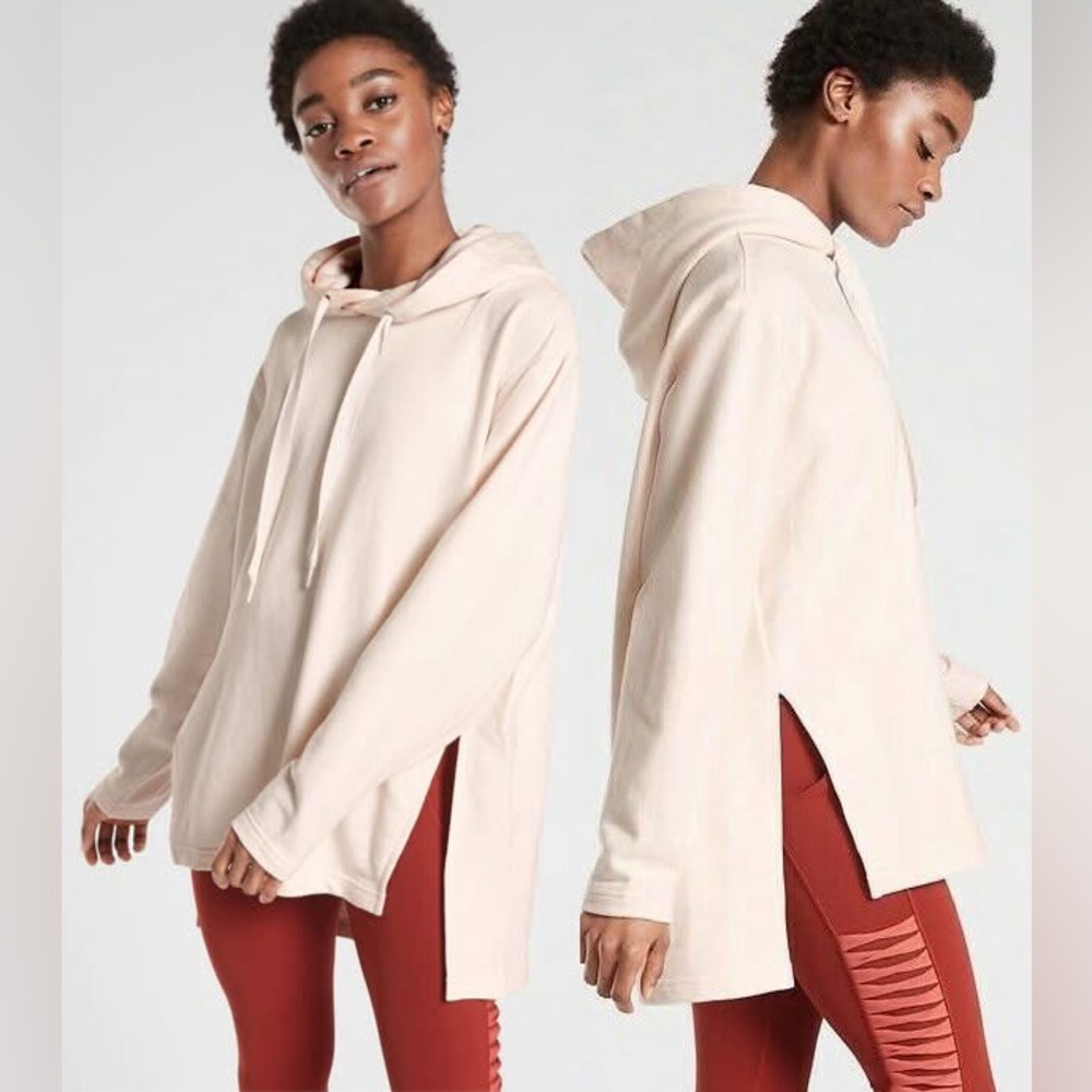 Athleta Yogi High Low Hooded Sweatshirt Pearl White Size XS (oversized) Cotton